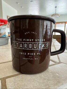 Starbucks The First Store Dark Brown Tin Camping Logo Mug